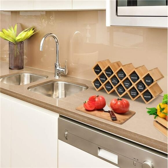 bamboo spice rack organizer 4 tier countertop cabinet pantry shelf storage holde - Picture 6 of 8